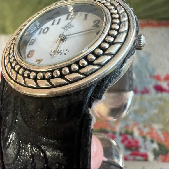 Saddle River Women's Tooled Leather & Silver Cuff Watch - Picture 7 of 7